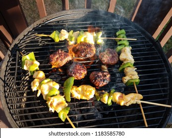 Labor Day Cookout With Chicken Kebab And Burger Sliders.