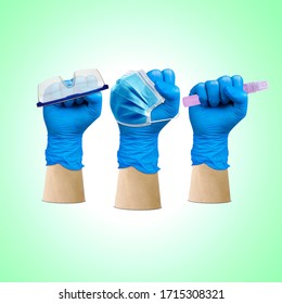 Labor Day, Hand Fist Wear Medical Gloves Hold On Protection Glass And Hand Sanitizer, Medical Team Doctor Group Labor Day, Doctor Labor Day, Doctor May Day, Medical Hero,1 May Holiday, Corona