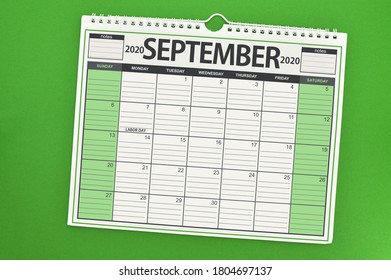 Labor Day September 2020 Calendar On Green Background