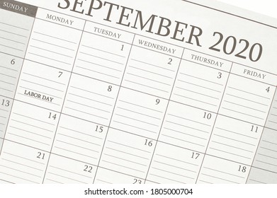 Labor Day September 2020 Calendar