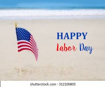 Labor Day USA Background With American Flag On The Sandy Beach
