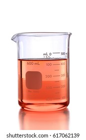Laboratory Beaker With Colored Liquid Over White Background - With Clipping Path