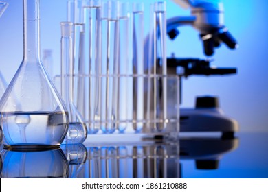 Laboratory Beakers. Drug Development Concept. 