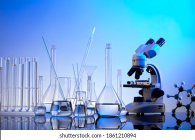 Laboratory Beakers. Drug Development Concept. 