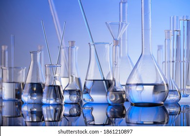 Laboratory Beakers. Drug Development Concept. 