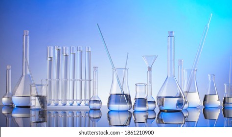 Laboratory Beakers. Drug Development Concept. 