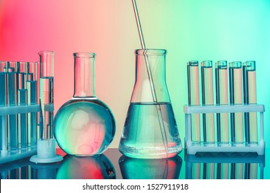 Laboratory Chemistry Glassware  On Green Toned Background