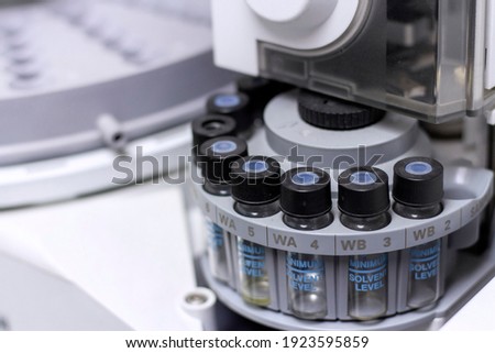 Laboratory concept: close up picture of the sample vial for GC chromatography in a chemical laboratory Stock photo © 