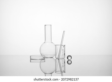 Laboratory equipment beakers and flask with backlight in different group