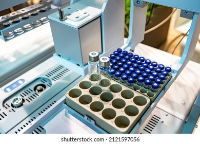 Laboratory equipment. Racks with many tubes. Concept - doping testing. Testing samples for doping. Equipment for doping research. Production of disposable laboratory tubes.