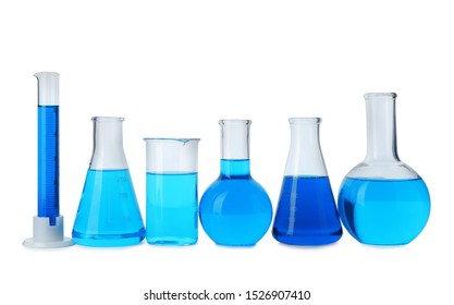 Laboratory Glassware Blue Liquids Isolated On Stock Photo (Edit Now ...