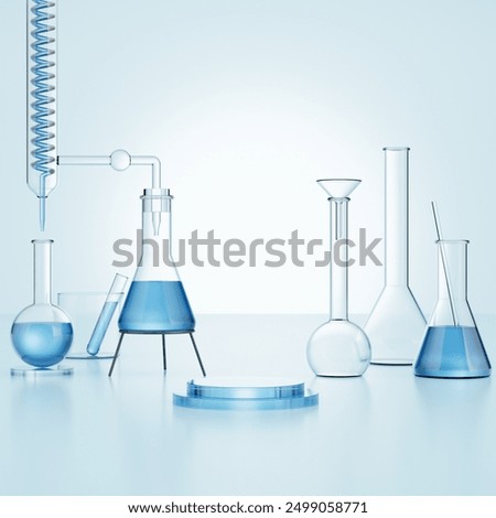 Laboratory glassware group with transparent liquid