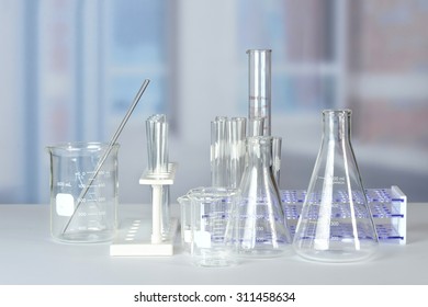 Laboratory Glassware On Lab Table