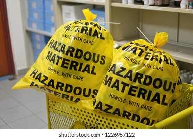 Laboratory Hazardous Material Waste Waiting For Disposal.