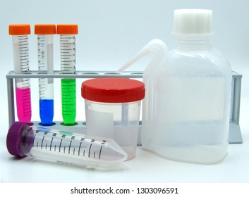 Laboratory labware for science experiments, white background
