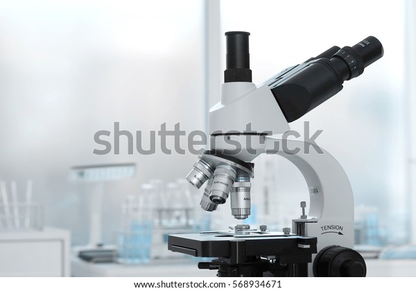 Laboratory Lens Microscope Isolated Blue Scientific Stock Photo (Edit ...