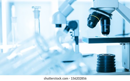 Laboratory microscope lens.modern  microscopes in a lab.