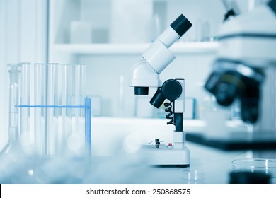 Laboratory microscope lens.modern microscopes in a lab