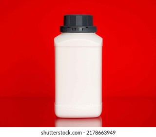 Laboratory Plastic Bottle For Chemical Elements And Substances With Empty Space For Text