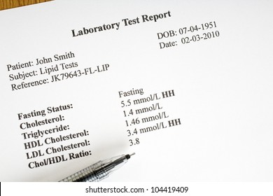 Laboratory Report Of Cholesterol Test.Names And Reference Numbers Are Fictitious.