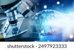 Laboratory research, scientist using microscope to checking gene or DNA for develop vaccine or pharmaceutical product