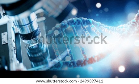 Laboratory research, scientist using microscope to checking gene or DNA for develop vaccine or pharmaceutical product	