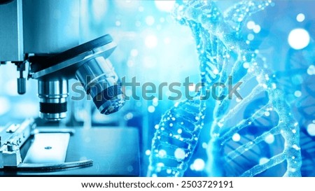 Laboratory research, scientist using microscope to checking gene or DNA for develop vaccine or pharmaceutical product	