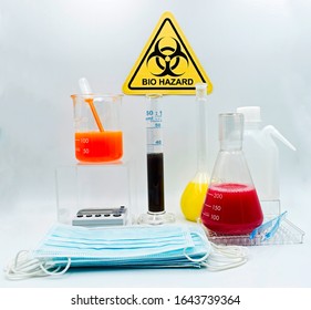 Laboratory for scientific experiments with biohazard sign isolated on white background 