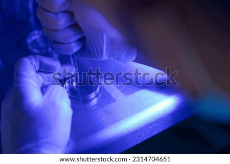 Image, Stock Photo Laboratory worker pipetting with pipette