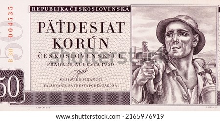 Laborer in Czecho-Slovakia, Portrait from Czechoslovakia 50 Korun 1950 Banknotes.