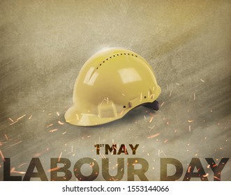 Labour Day 1st May helmet with a grunge background. - Shutterstock ID 1553144066