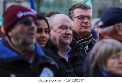 Labour TD Alan Kelly (right) Is Seen Attending A Rally Of Community Employment Supervisors Taking Part In A One-day Strike Over Pensions On Friday, February 14, 2020.