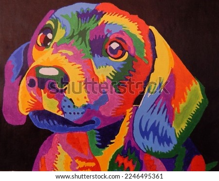 Labrador puppy colorful dog portrait. Watercolor hand .
