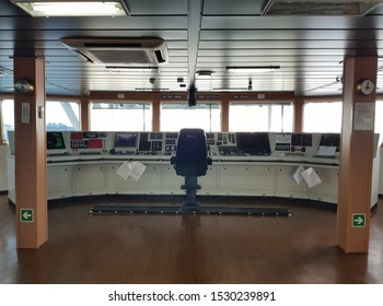 Labuan, Malaysia - December 7, 2018. Condition of a control bridge of a dynamic positioning vessel during inspection by a client while she anchored at Labuan outer port limit anchorage