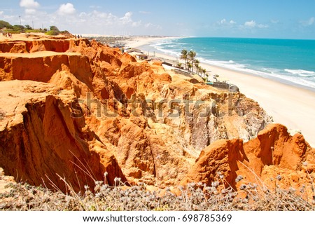 Labyrinth of cliffs near the beach in landscape view at Beberibe, Brazil