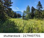 lac de champex. Beautiful mountain lake above Orsieres in Valais. idyllic landscape. Enjoy the silence of nature.