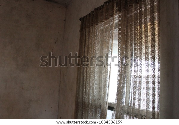 Lace Curtains Hanging Window Old Abandoned Stock Photo Edit Now 1034506159