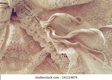 Lace: Detail Of A Beige Vintage Clothing.