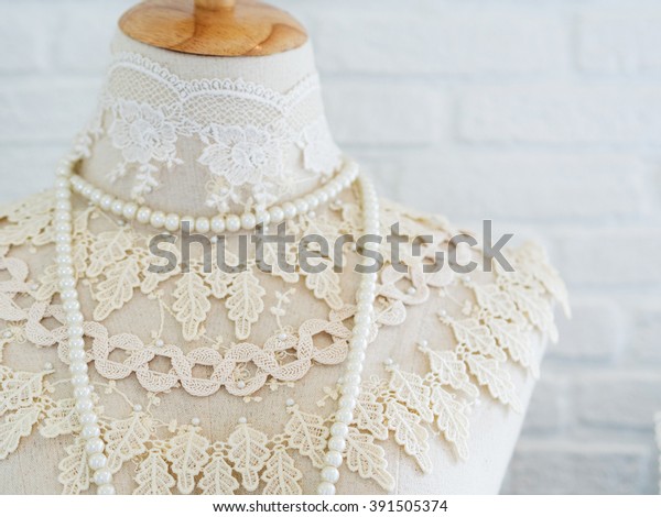 Lace Dress Pearl Necklace Wooden Mannequins Beauty Fashion