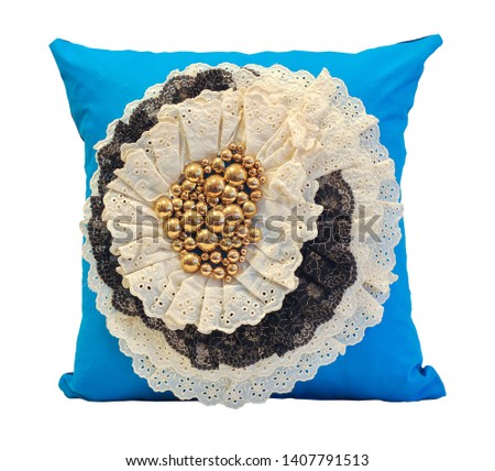 lace embroidered blue handmade pillow