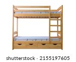 lacquered wooden bunk bed with mattresses	