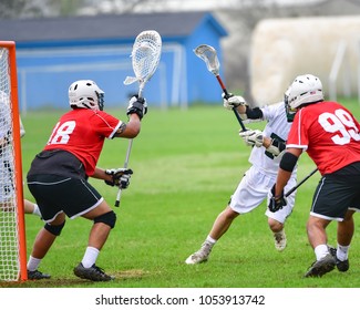 Lacrosse Goalie Protecting The Net During A Game