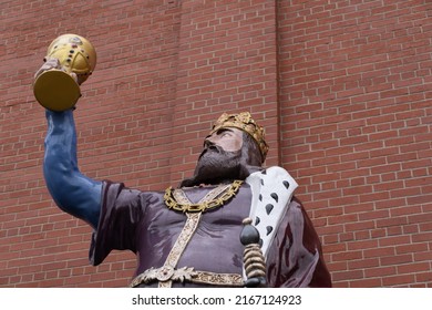 LaCrosse, Wisconsin - June 11, 2022: Gambrinus King of Beer statue at the at the City Brewery, which makes Miller, Coors among other drinks
