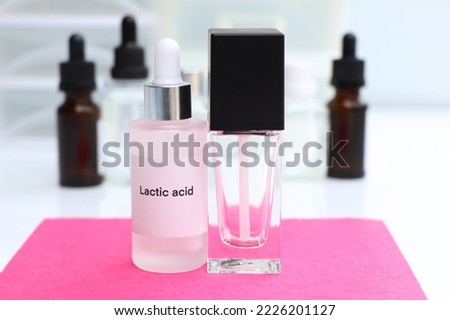 Lactic acid in a bottle, chemical ingredient in beauty product, skin care products