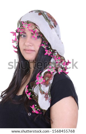 lacy girl in traditional headscarf Stok fotoğraf © 
