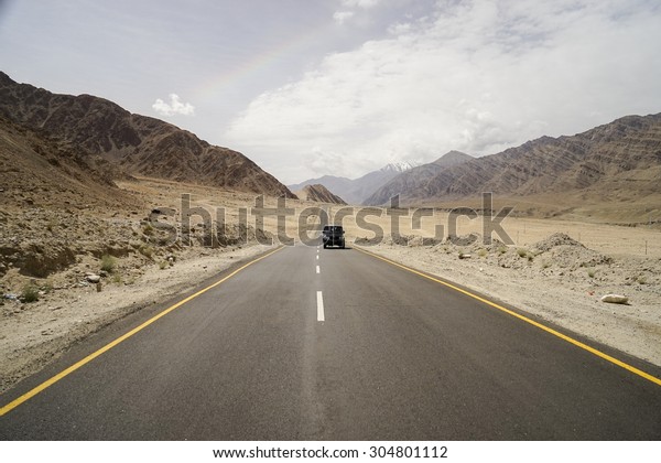 LADAKH, INDIA - JUL 17: A truck on the road of\
Ladakh, India on Jul 17th,\
2015.