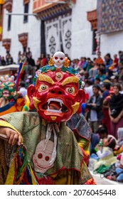 Ladakh, India - june 27, 2015 : Cham dance of Hemis festival is the masked dance, performed by the lamas, that celebrates victory good over evil at Ladakh, North India. Tibetan man performing a dance