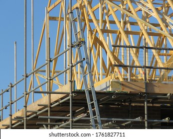 Ladder Access Onto Scaffold On A Construction Site