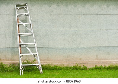 Ladder Against Wall With Grass