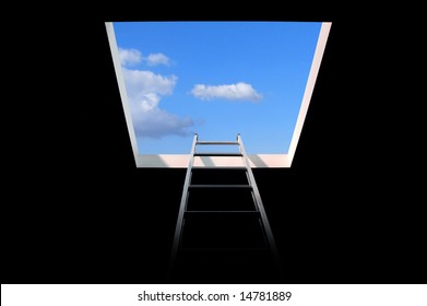 Ladder Leading To A Bright Blue Sky